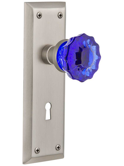 New York Door Set with Keyhole and Colored Fluted Crystal Glass Knobs
